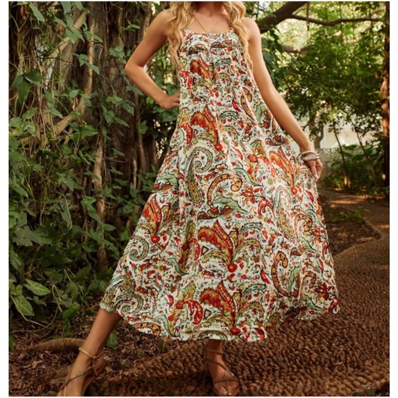 024 Boho Paisley Print Open Back Cami Flowy Dress - Picture 3 of 3